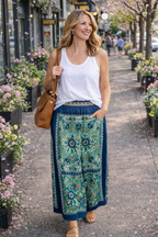 Maison d’Amélie Paris Wide Leg Pants at Blue Sparrow Shop shown on woman walking outside 