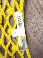 Maje Crochet Knit Boho Sweater in bright yellow inside label