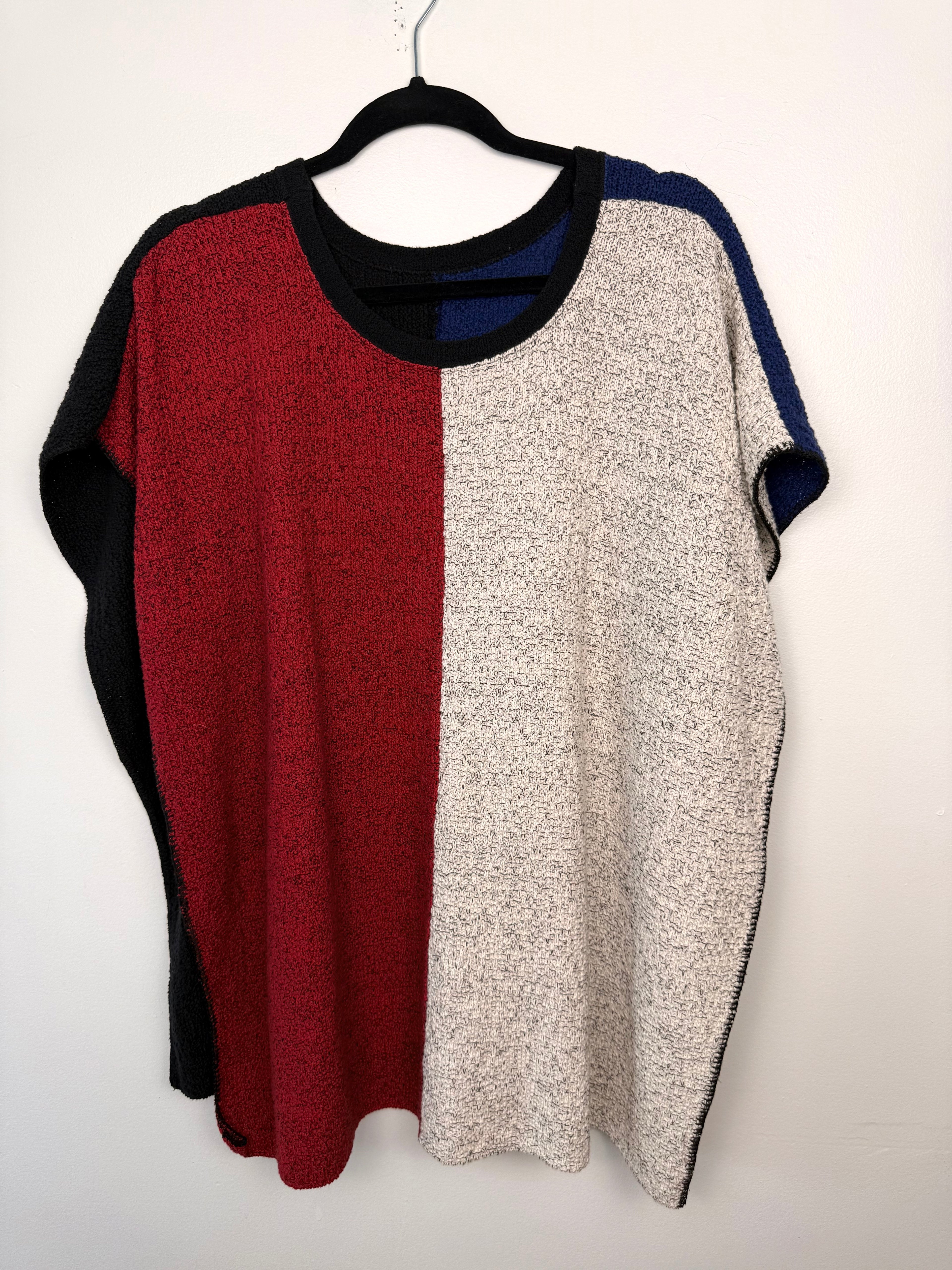 Margaret Winters Reversible Cotton Colour Block Poncho Top | One Size on hanger