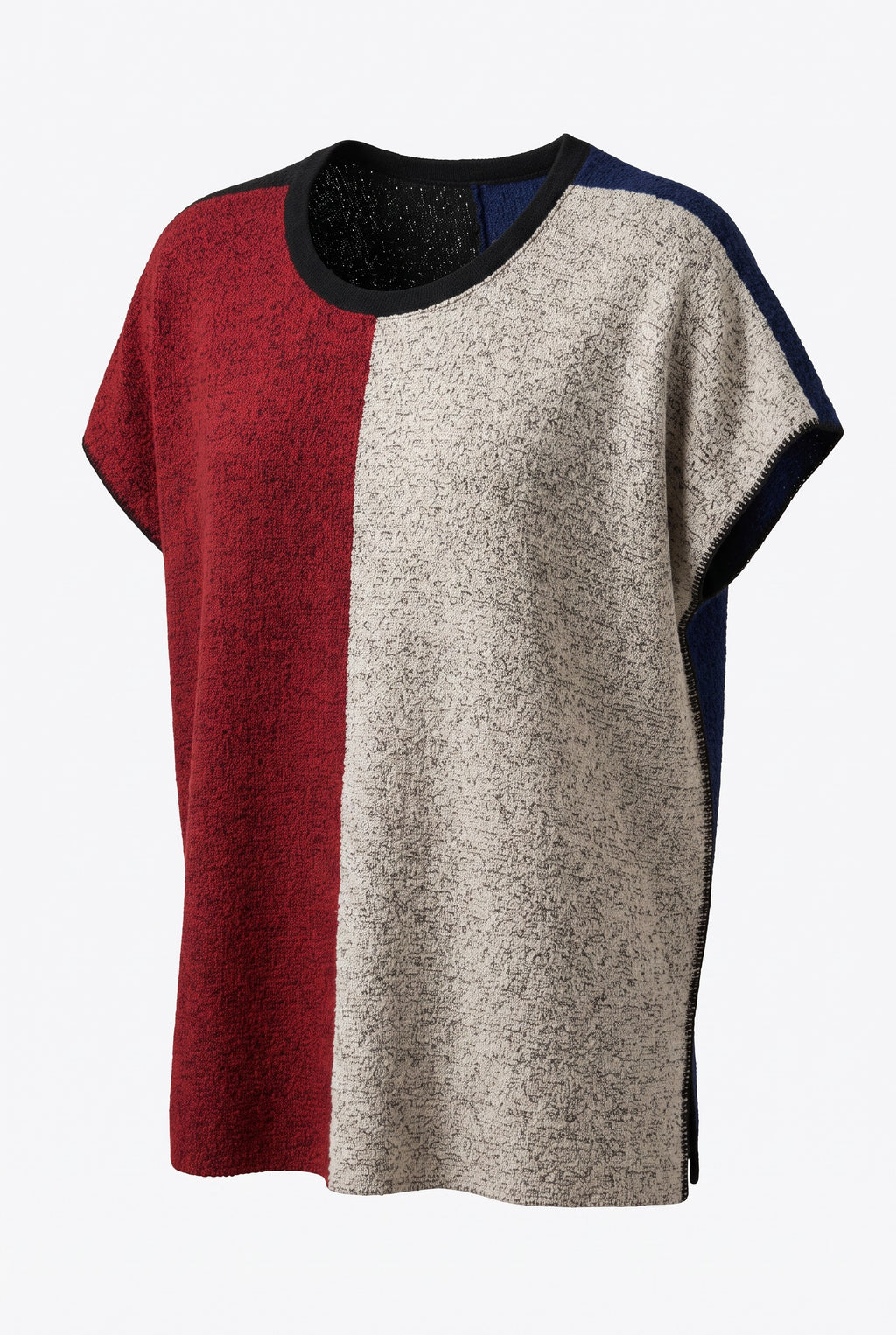 Margaret Winters Reversible Cotton Colour Block Poncho Top | One Size on white background