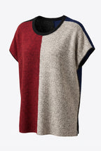 Margaret Winters Reversible Cotton Colour Block Poncho Top | One Size on white background