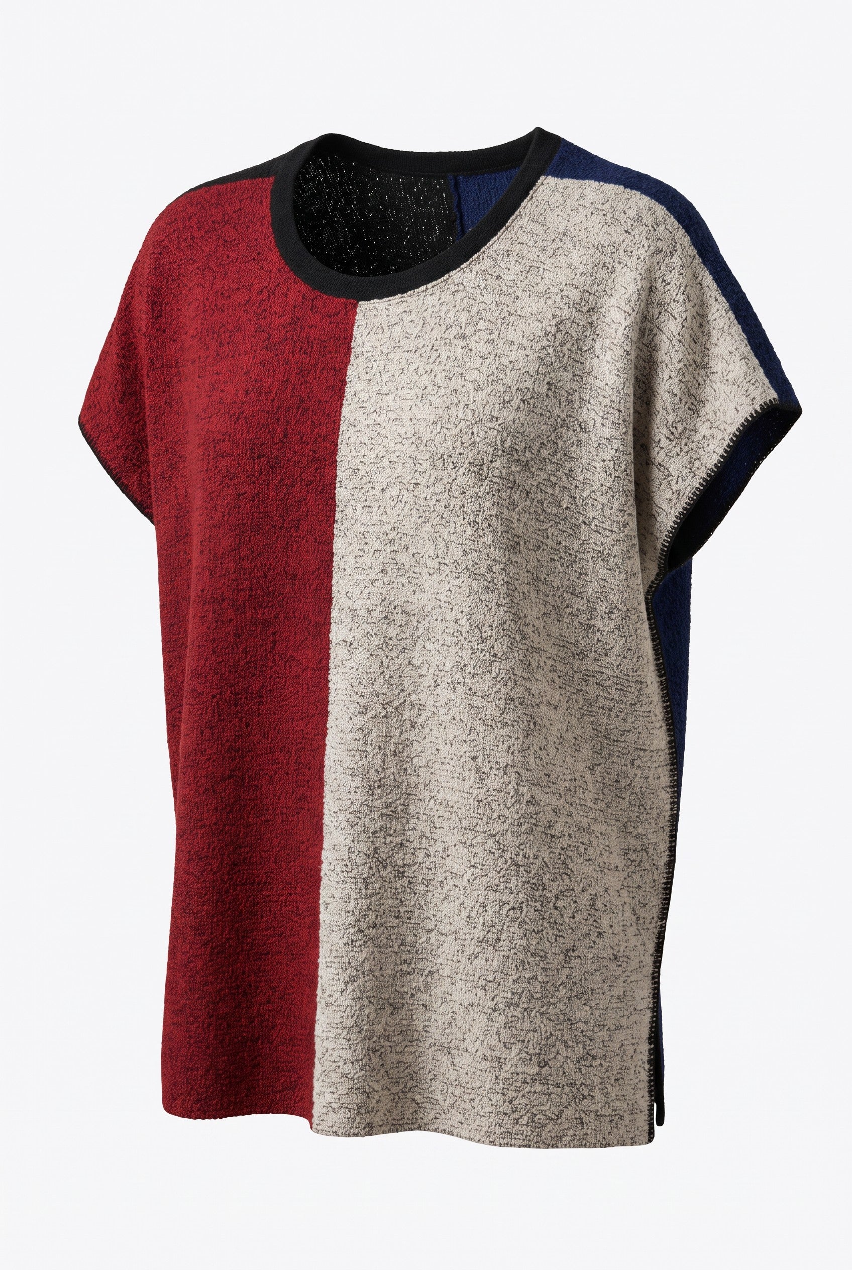 Margaret Winters Reversible Cotton Colour Block Poncho Top | One Size on white background
