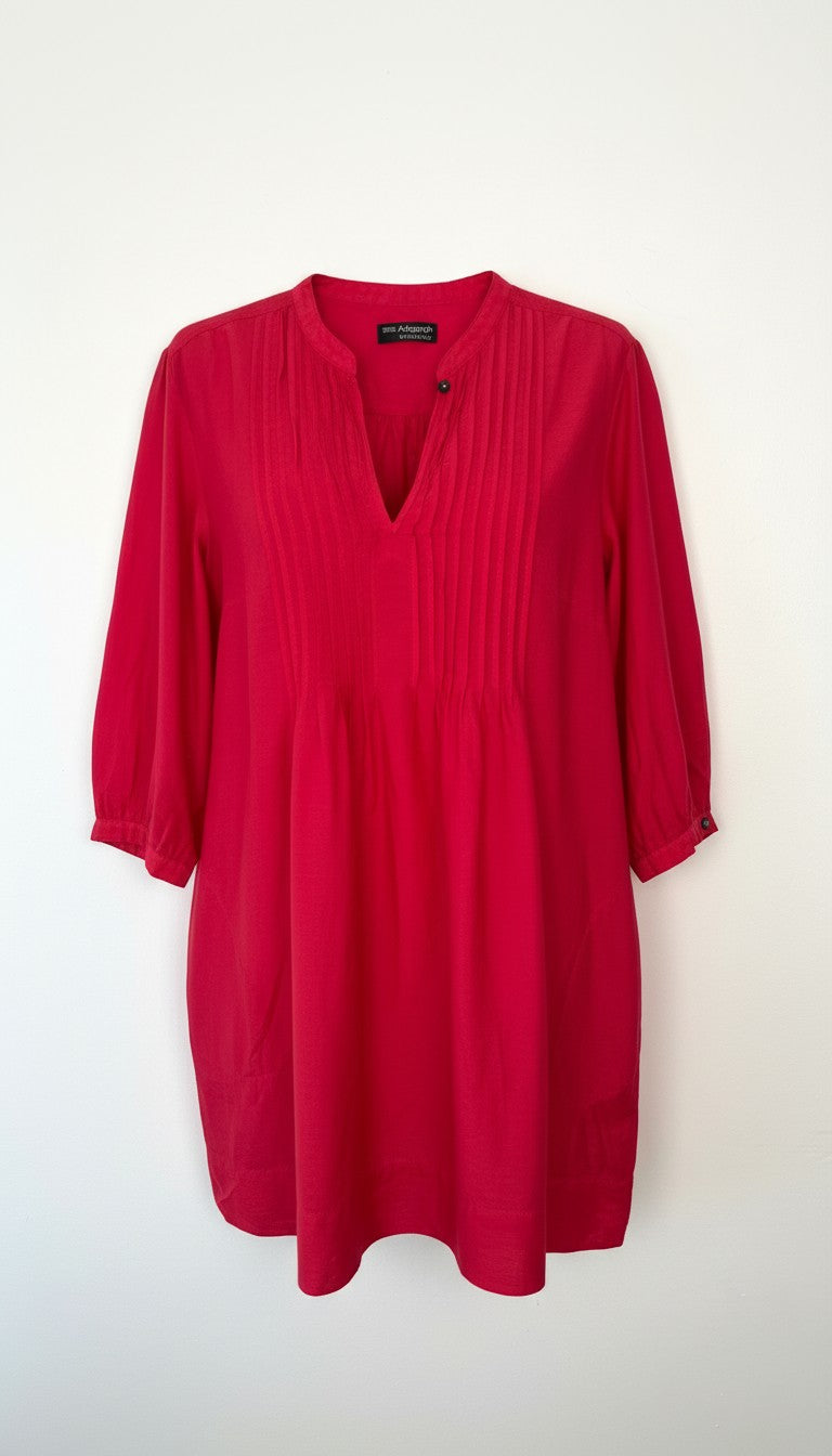 Marks & Spencer Autograph Cotton Silk Pintuck Tunic — Cyclamen Pink | 3/4 Sleeve | UK 20 (CDN 2X/18-20) at Blue Sparrow Shop