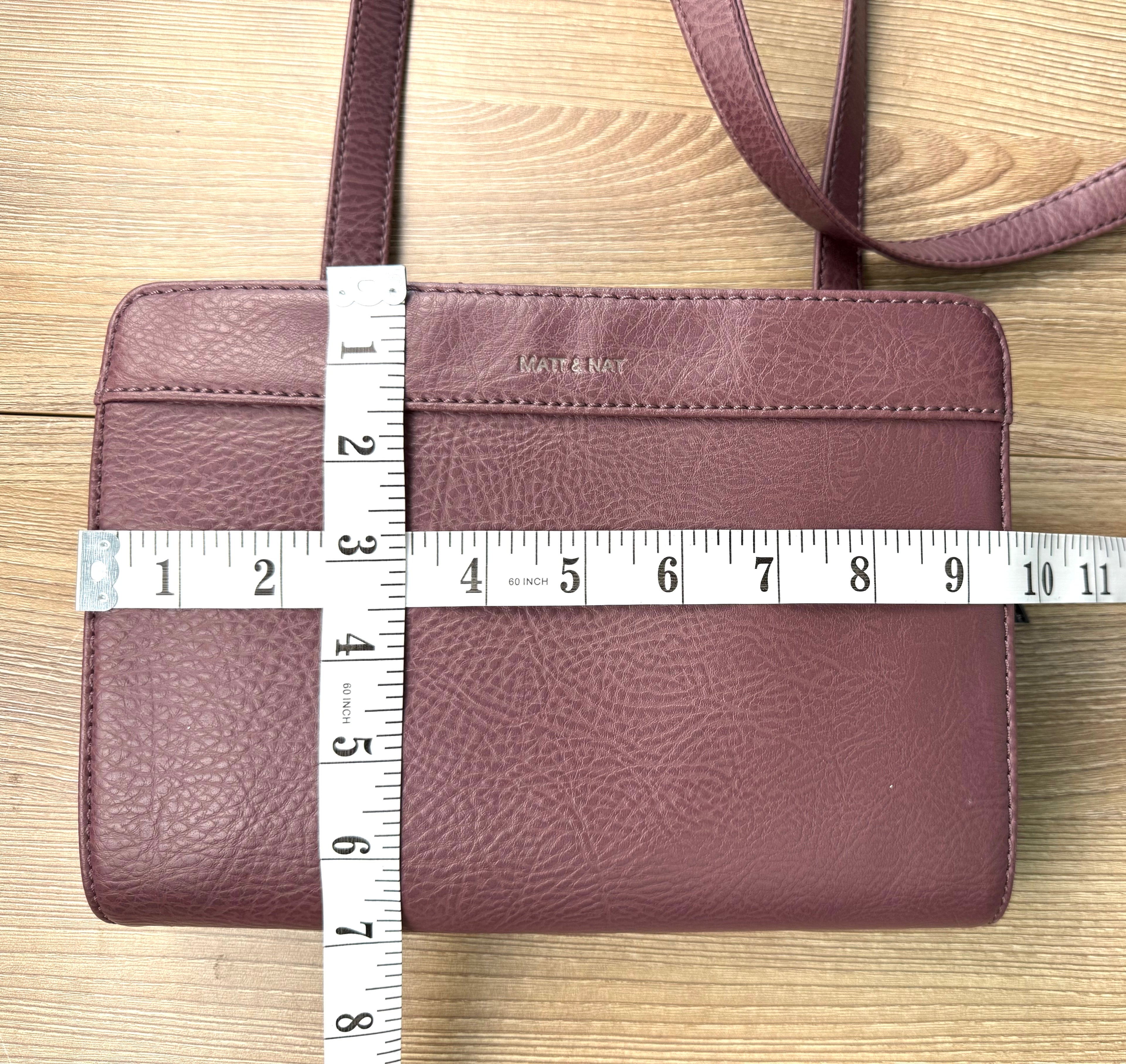 Matt & Nat Vegan Leather Crossbody Bag at Blue Sparrow Shop measuring 9.5 " x 7" 
