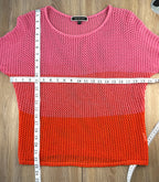 Melanie Lyne pink and red colourblock open knit sweater lightweight mesh pullover measuring 40" bust and 23" shoulder to hem 