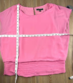 Melanie Lyne pink chiffon blouse with smocked waist and flutter sleeves measuring 46" bust 23" shoulder to hem