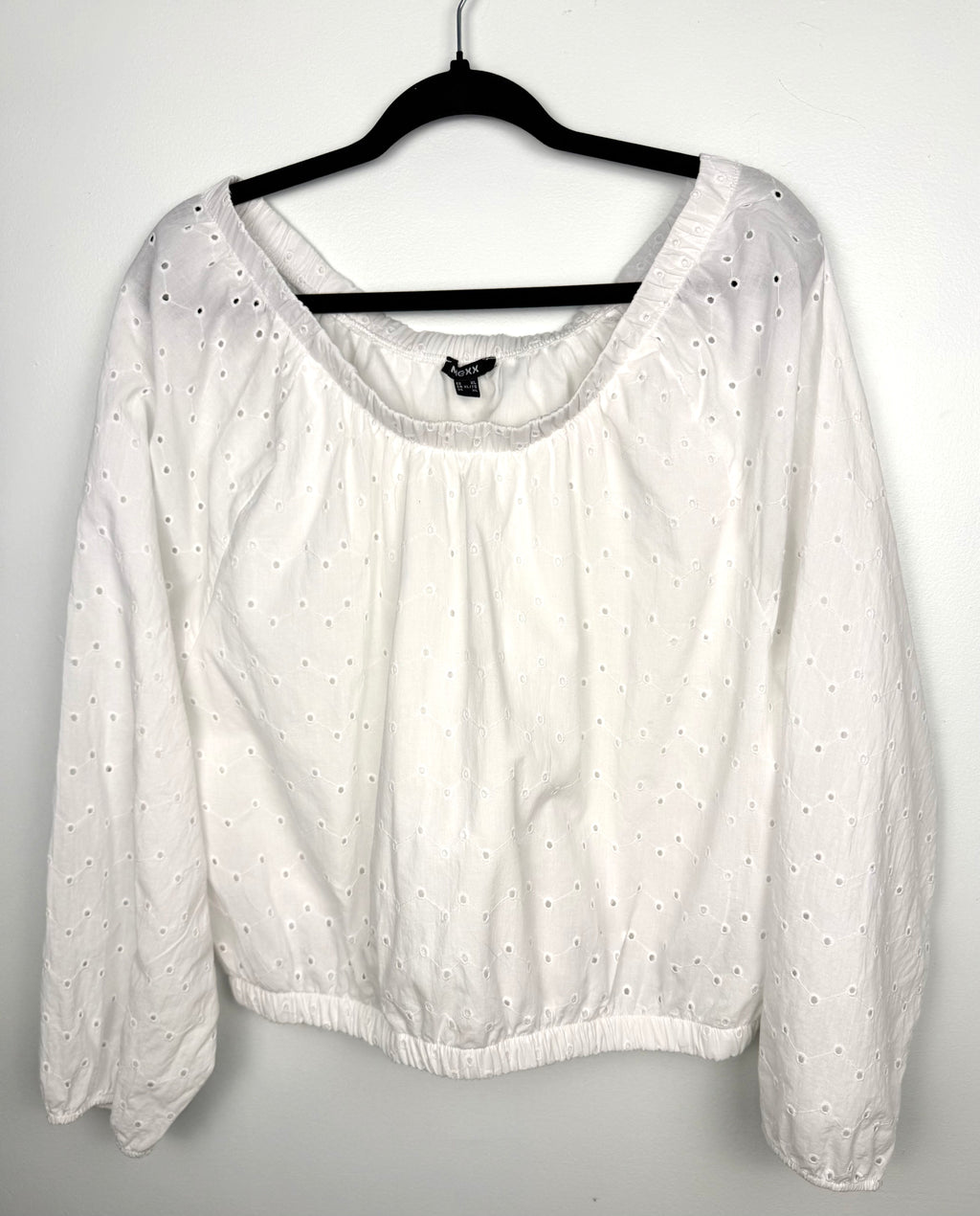 Mexx White 100% Cotton Eyelet Off-Shoulder Top on hanger