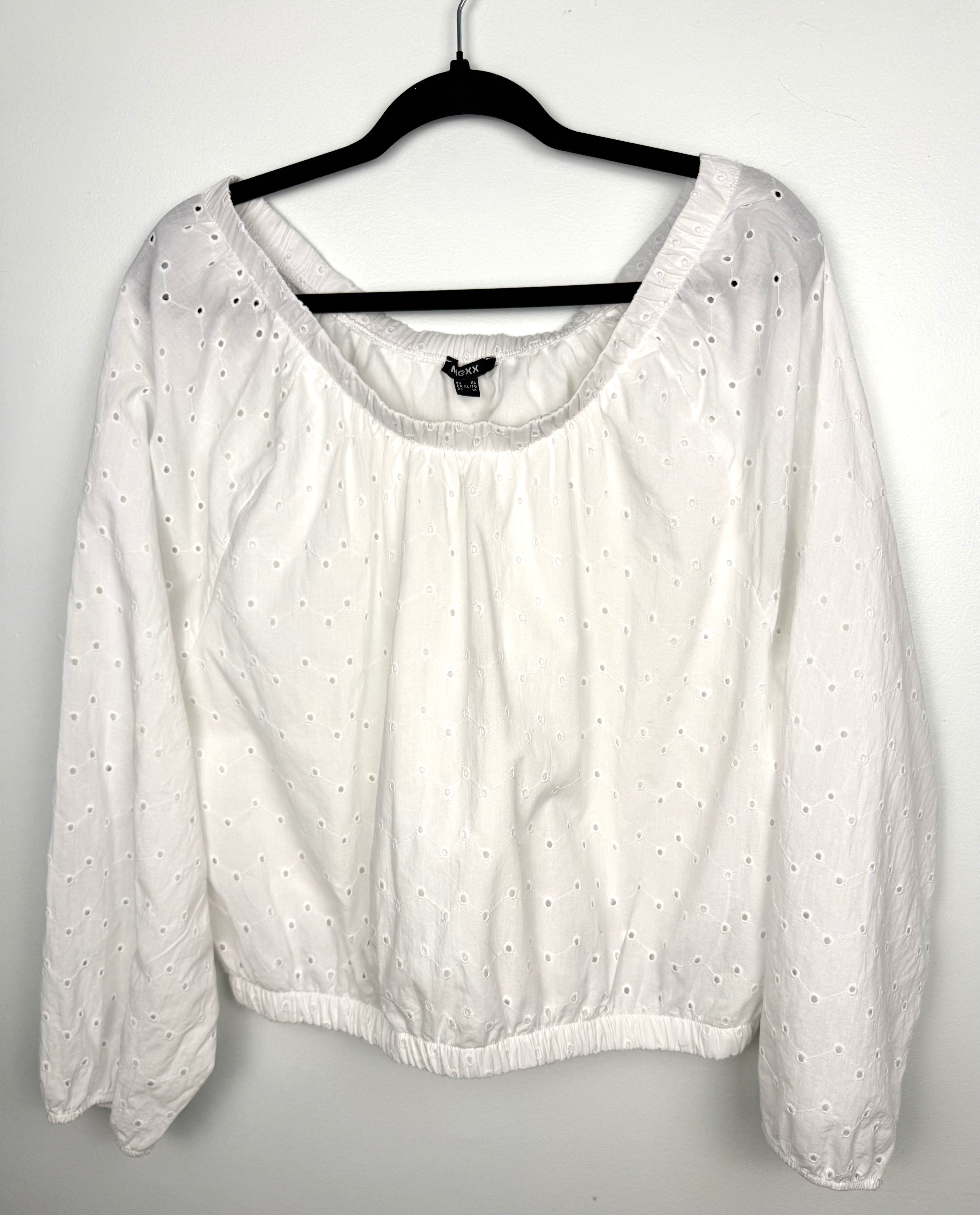 Mexx White 100% Cotton Eyelet Off-Shoulder Top on hanger