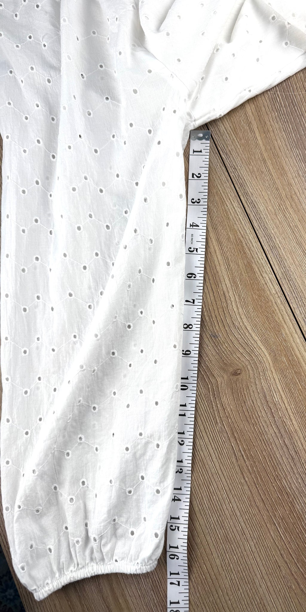 Mexx White 100% Cotton Eyelet Off-Shoulder Top measuring 17" sleeve 