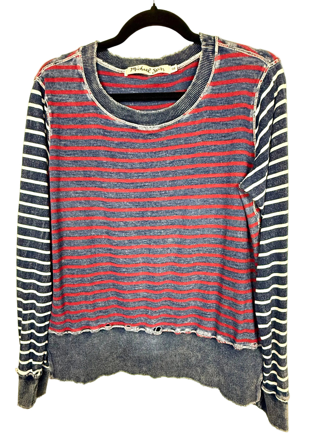 Michael Stars Intentionally Distressed Cotton Sweatshirt on hanger