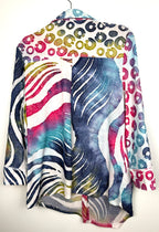 Minkas blouse or jacket multicoloured jacket back view on hanger
