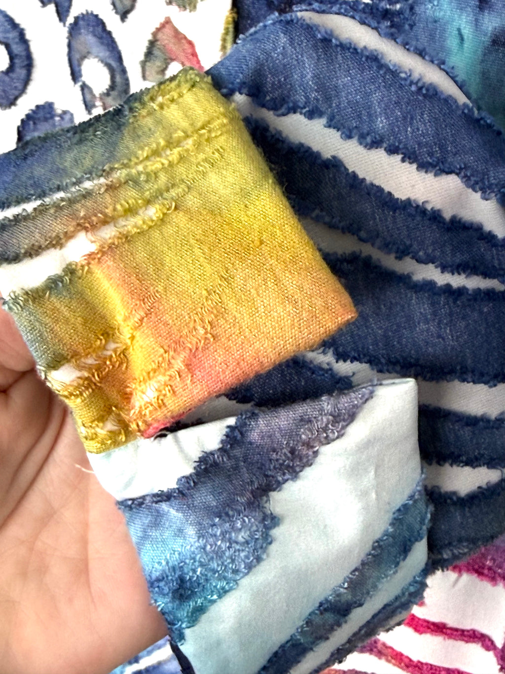 Minkas blouse or jacket multicoloured jacket close up of cuff detail 