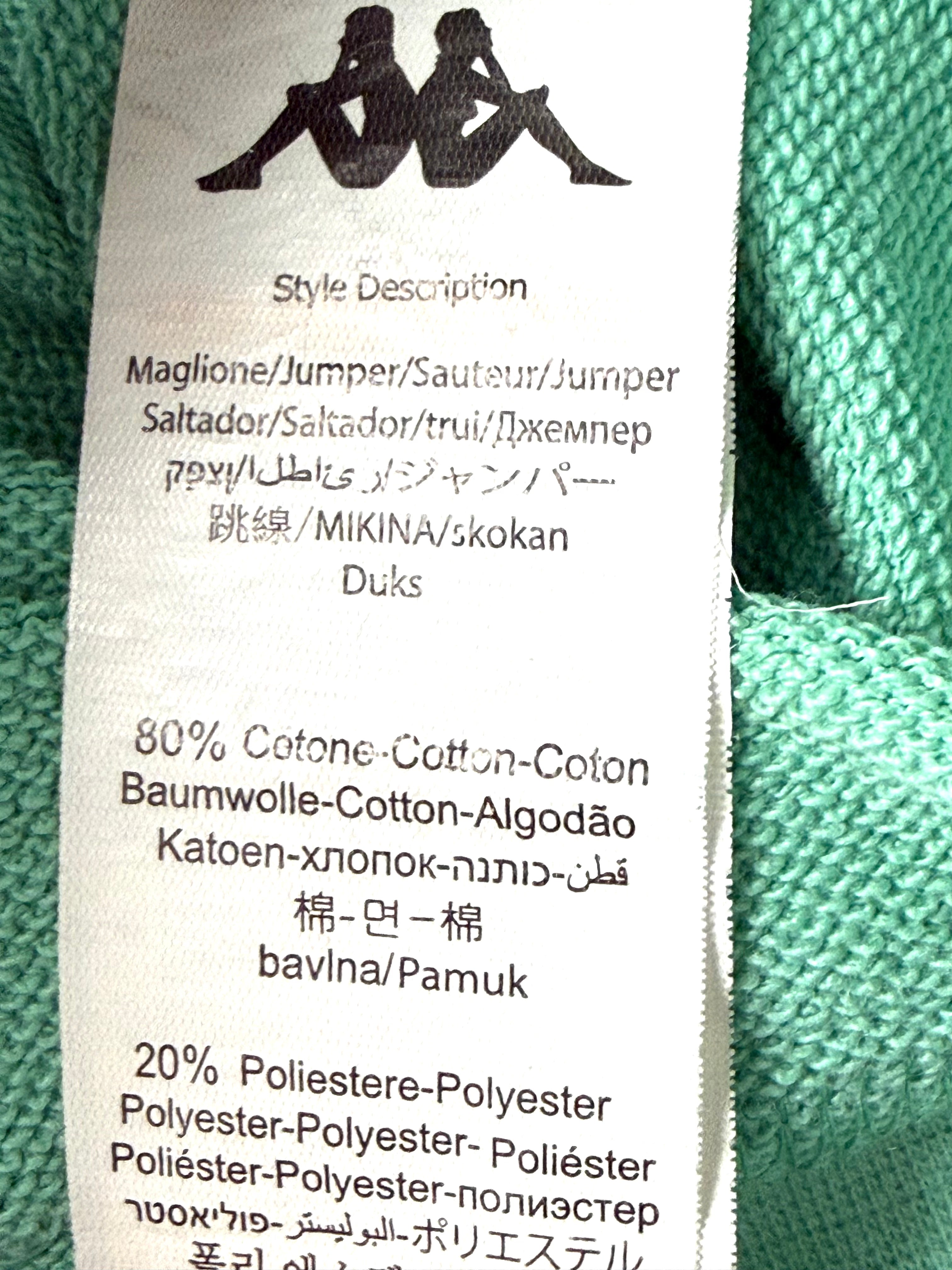 Mint green Kappa cropped sweatshirt inside label 80% cotton sweatshirt