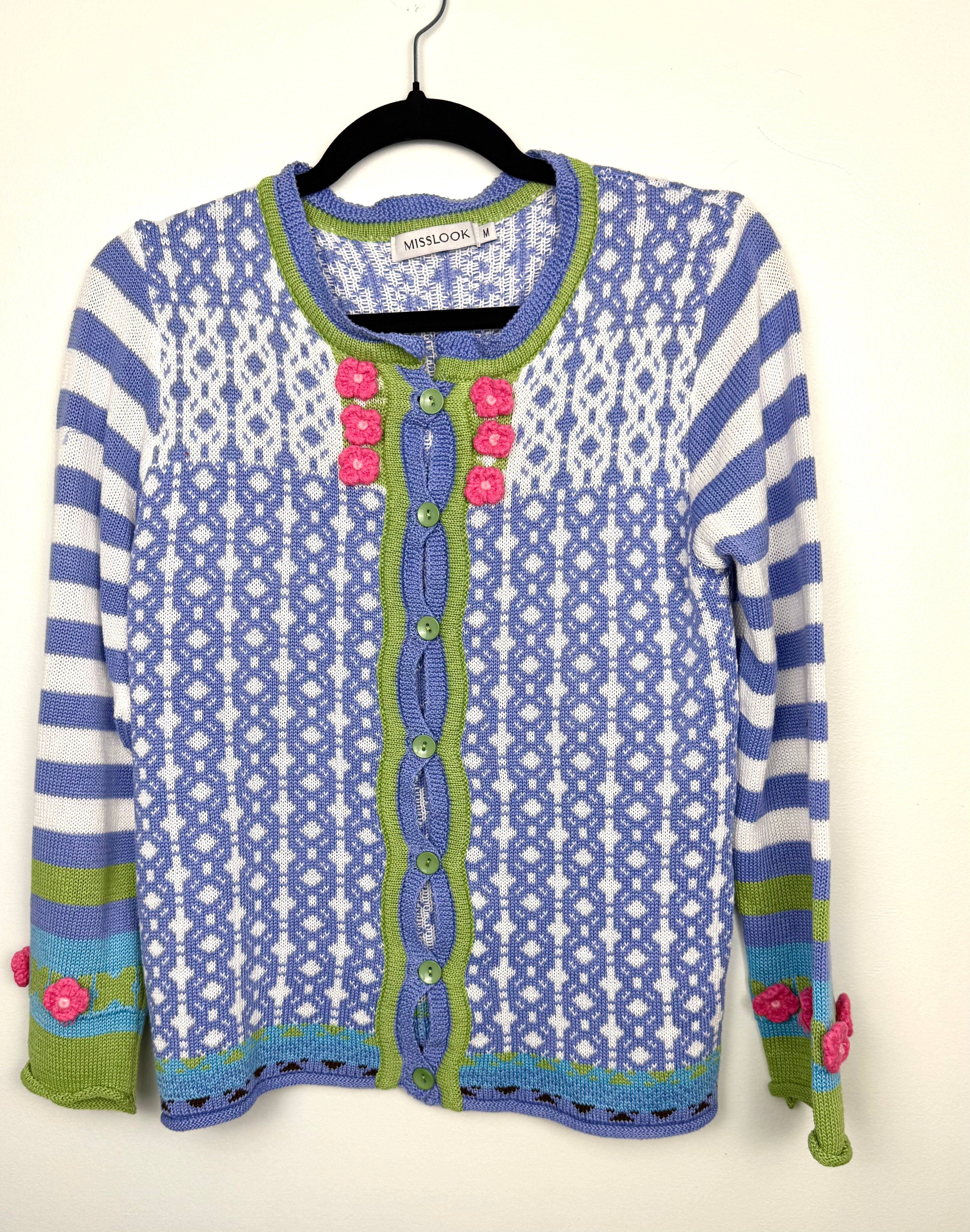 Mislook Fair Isle Knit Cardigan vintage looking - on hanger