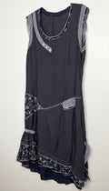 Mixed Fabric Patchwork Navy Artisan Dress | Size L at Blue Sparrow Shop