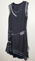 Mixed Fabric Patchwork Navy Artisan Dress | Size L at Blue Sparrow Shop