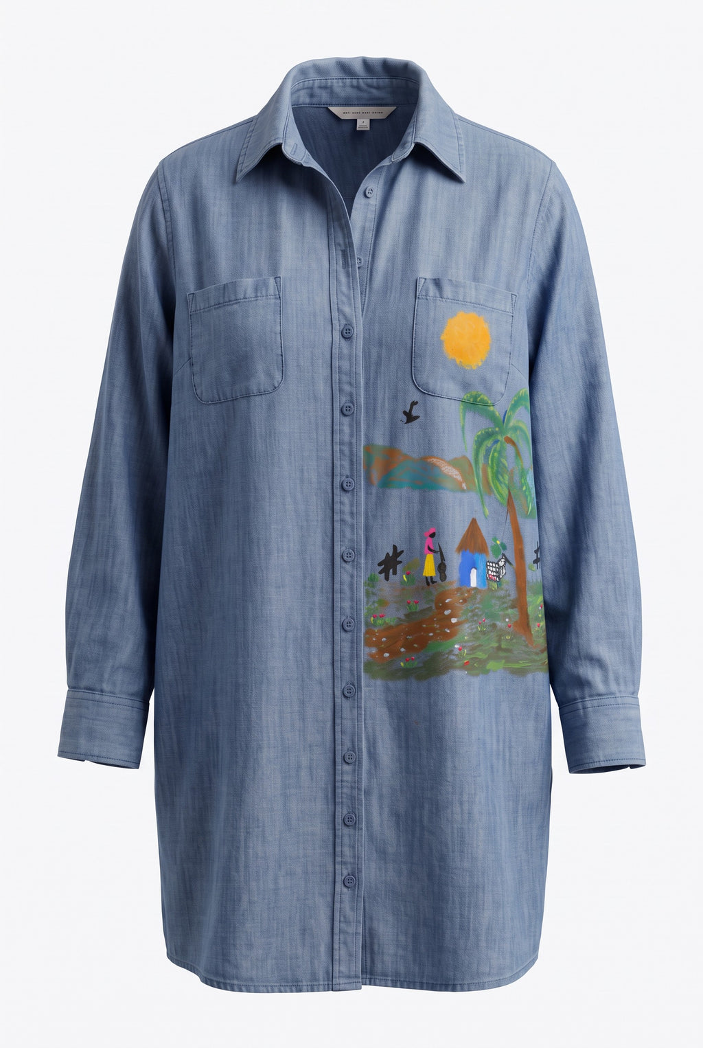 NWOT 100% Tencel Tilley Handpainted Denim Jacket | Size 2X on white background