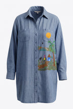 NWOT 100% Tencel Tilley Handpainted Denim Jacket | Size 2X on white background