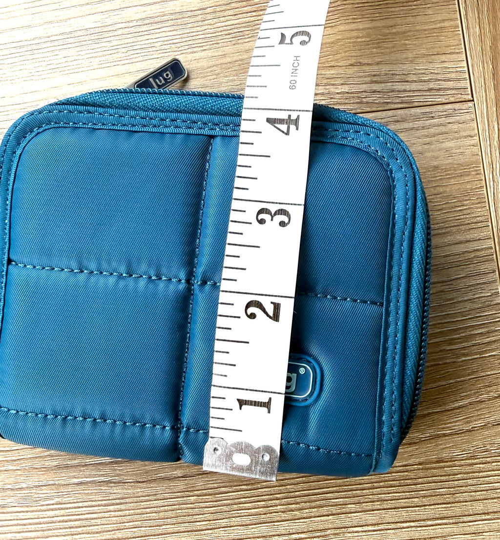 NWOT Lug Double Zip Wallet measuring about 4" high