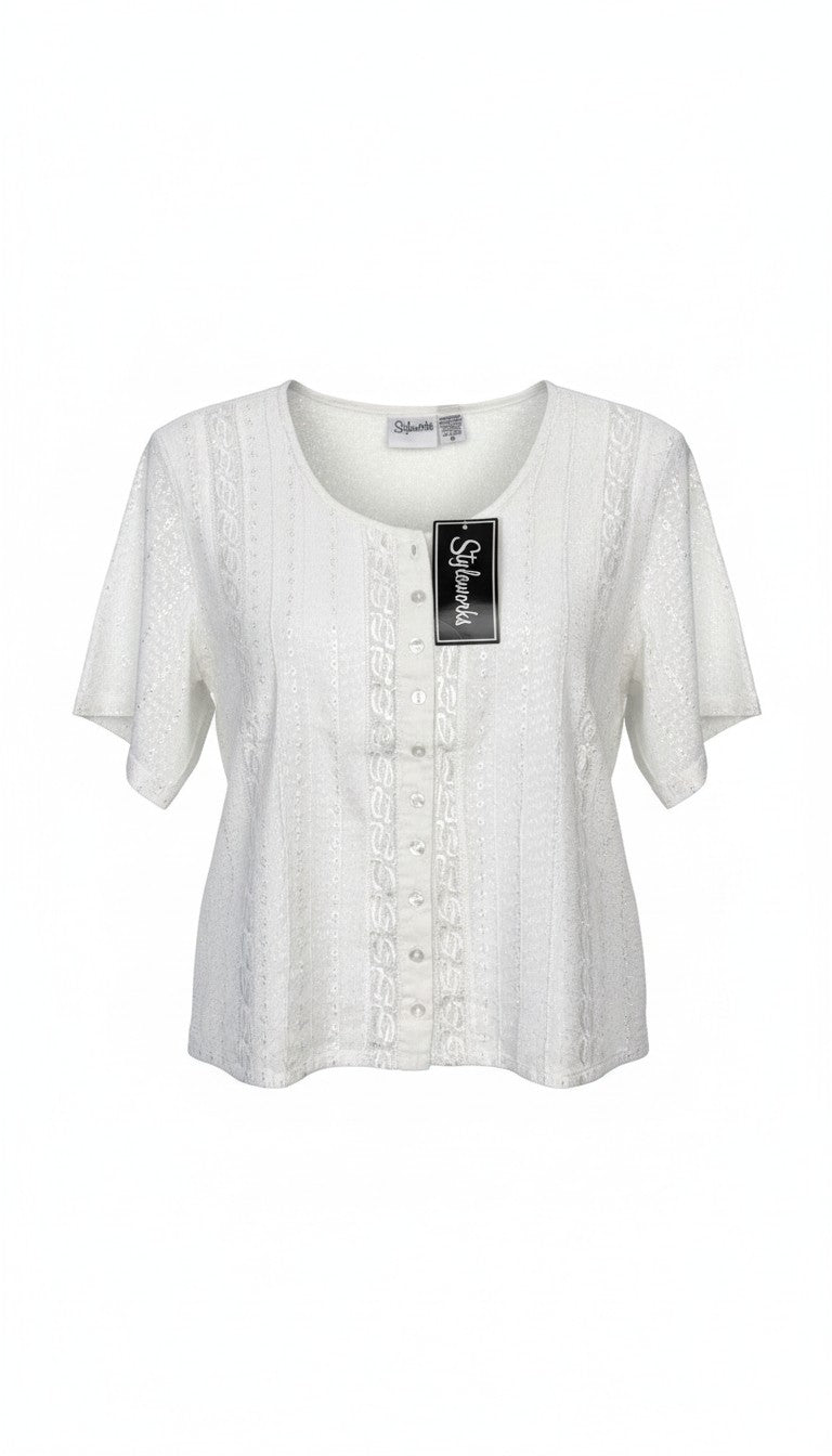 NWT 100% Cotton Embroidered Button-Front Top | Size M at Blue Sparrow Shop 