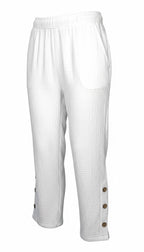 NWT Creation 100% Cotton Gauze Wide-Leg Pants — White | Button Hem Detail | Size XL at Blue Sparrow Shop