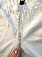 NWT Creation 100% Cotton Gauze Wide-Leg Pants — White | Button Hem Detail | Size XL at Blue Sparrow Shop measuring 12" rise