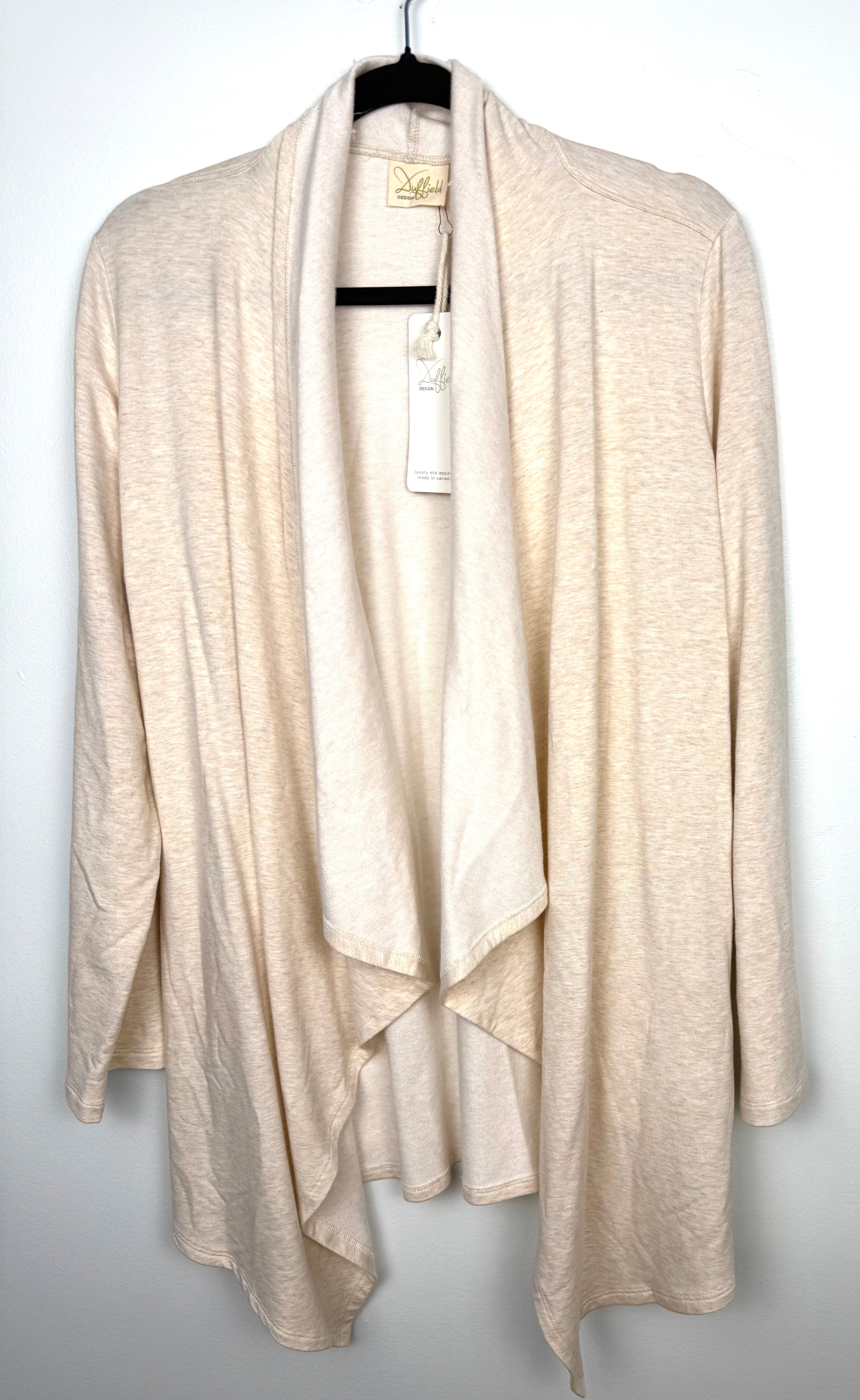 NWT Duffield Design Bamboo Cotton Waterfall Cardigan | Size L at Blue Sparrow Shop on hanger