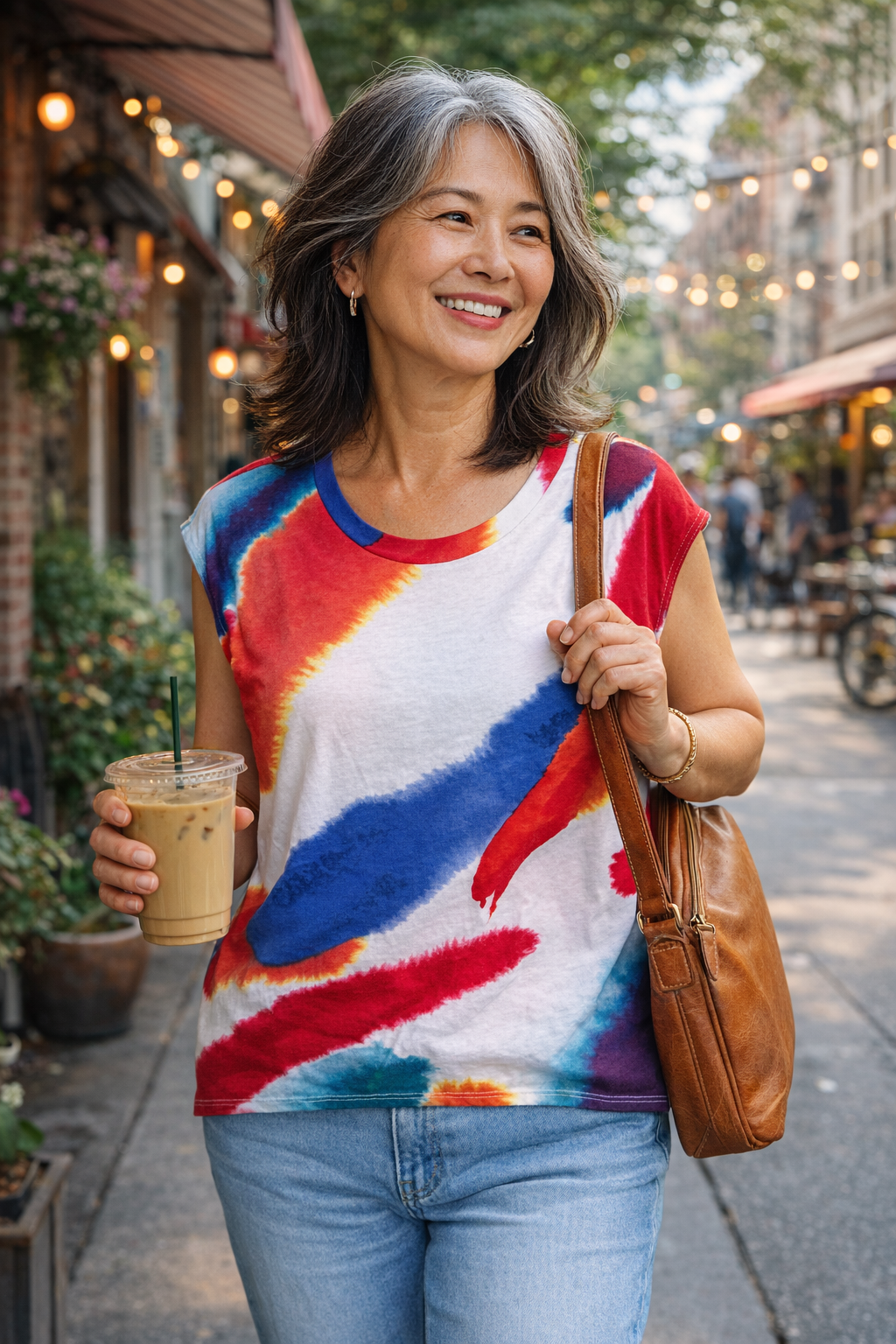 NWT Gap Tie Dye Tee on woman walking the street at Blue Sparrow shop