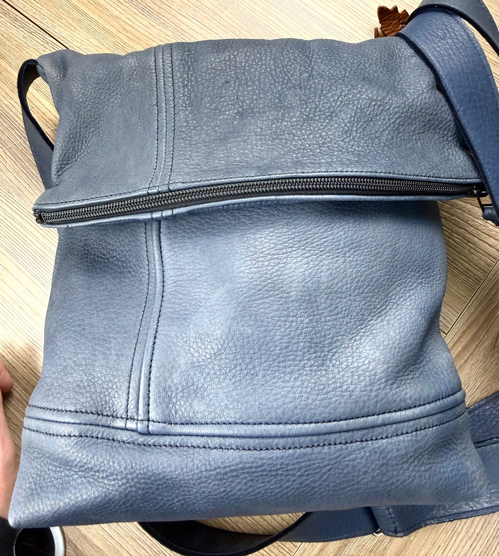NWT Hides in Hand genuine deerskin leather crossbody bag top view 