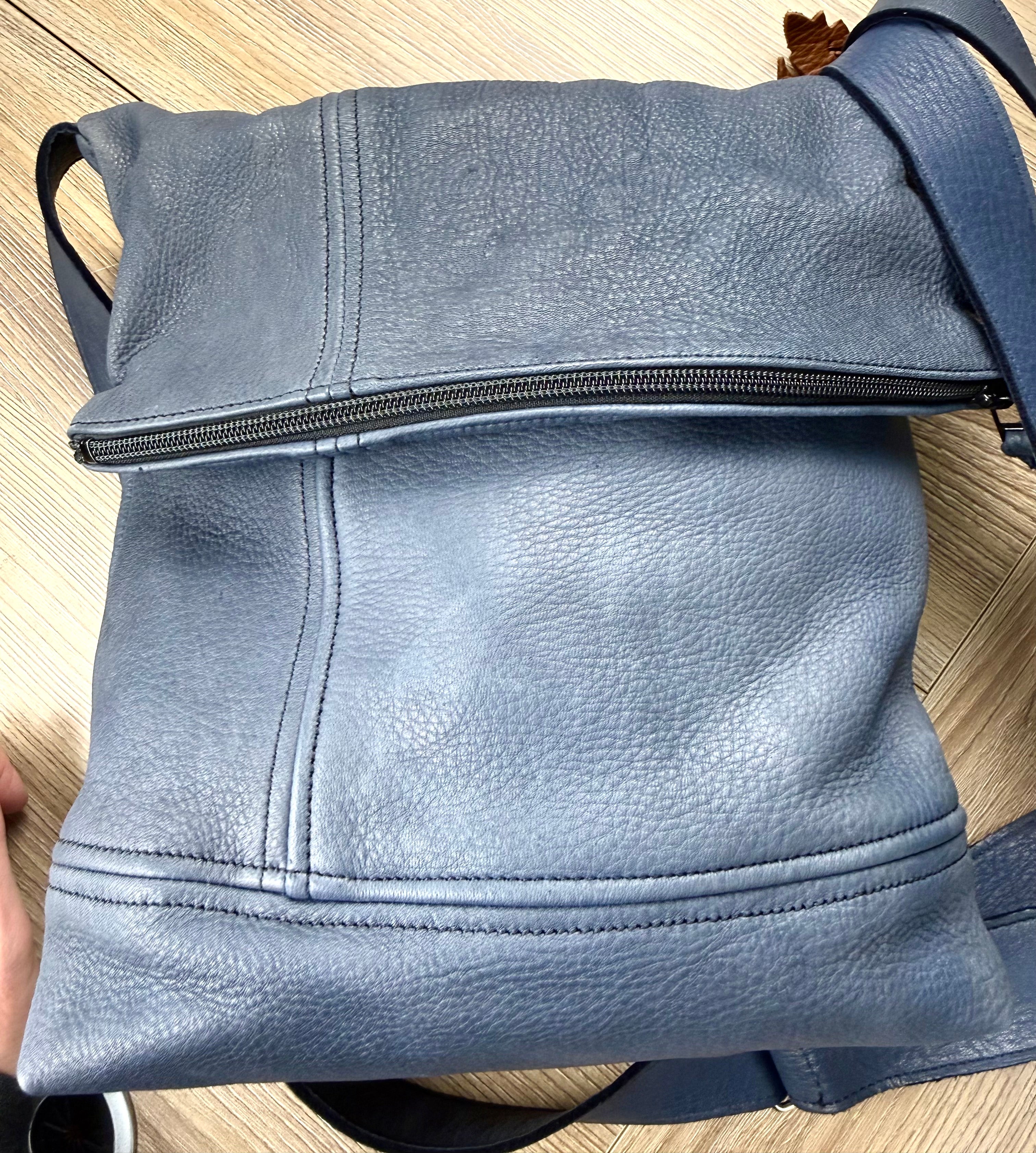 NWT Hides in Hand genuine deerskin leather crossbody bag top view 