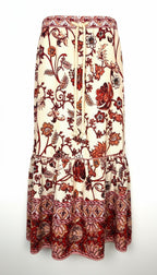 NWT House of Harlow 1960 — 55% Linen Cream Rust Floral Midi Skirt, Size L at Blue Sparrow Shop