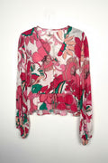 NWT Joe Fresh x Oscar Gariepy Floral Peplum Blouse at Blue Sparrow Shop  on white background