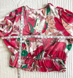 NWT Joe Fresh x Oscar Gariepy Floral Peplum Blouse at Blue Sparrow Shop measuring 44" bust and 20 shoulder to hem