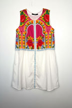 NWT Khaadi Colourful Floral Sleeveless Dress | Statement Summer Dress | Size M at Blue Sparrow Shop on white background
