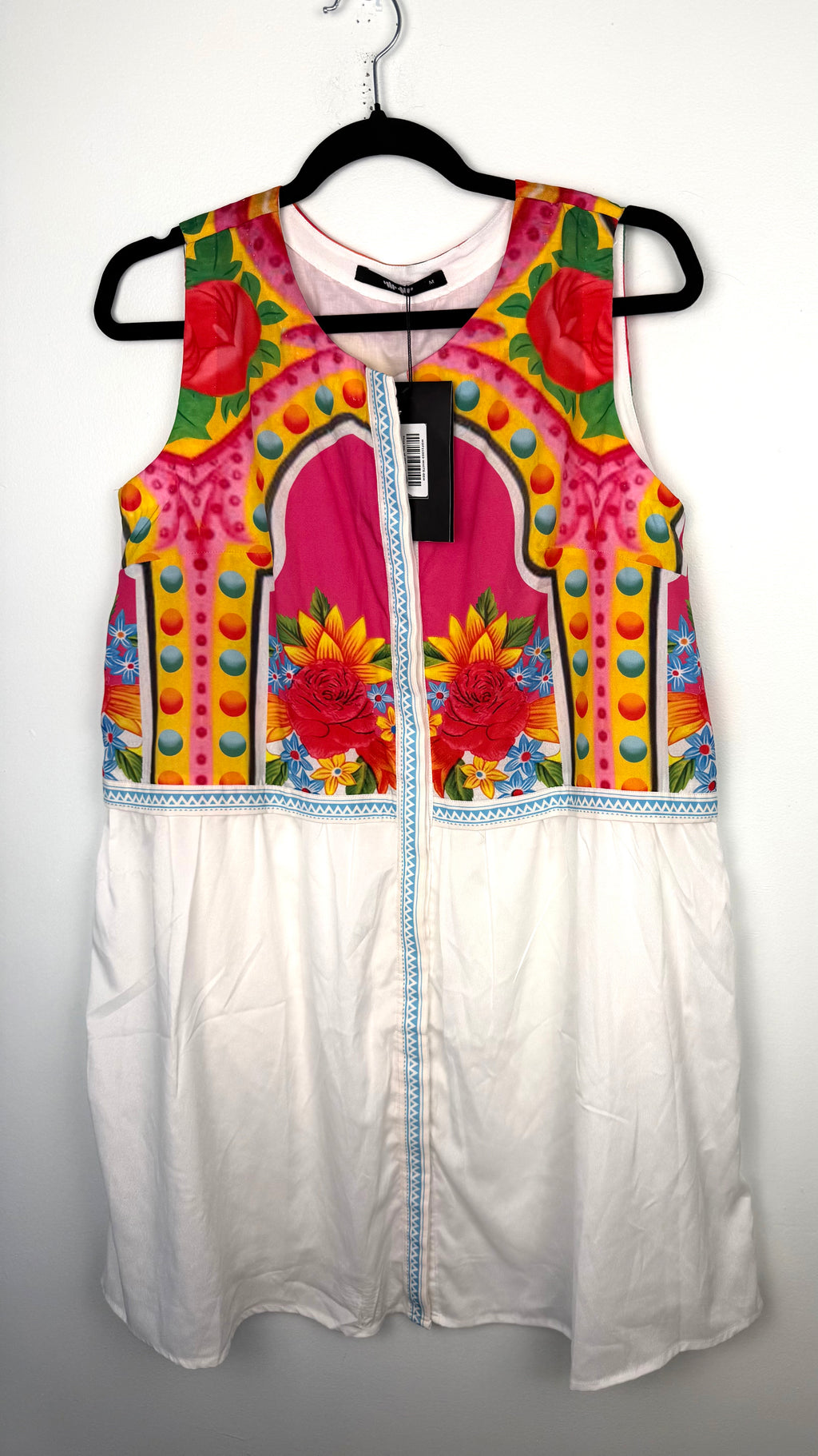 NWT Khaadi Colourful Floral Sleeveless Dress | Statement Summer Dress | Size M at Blue Sparrow Shop on hanger 