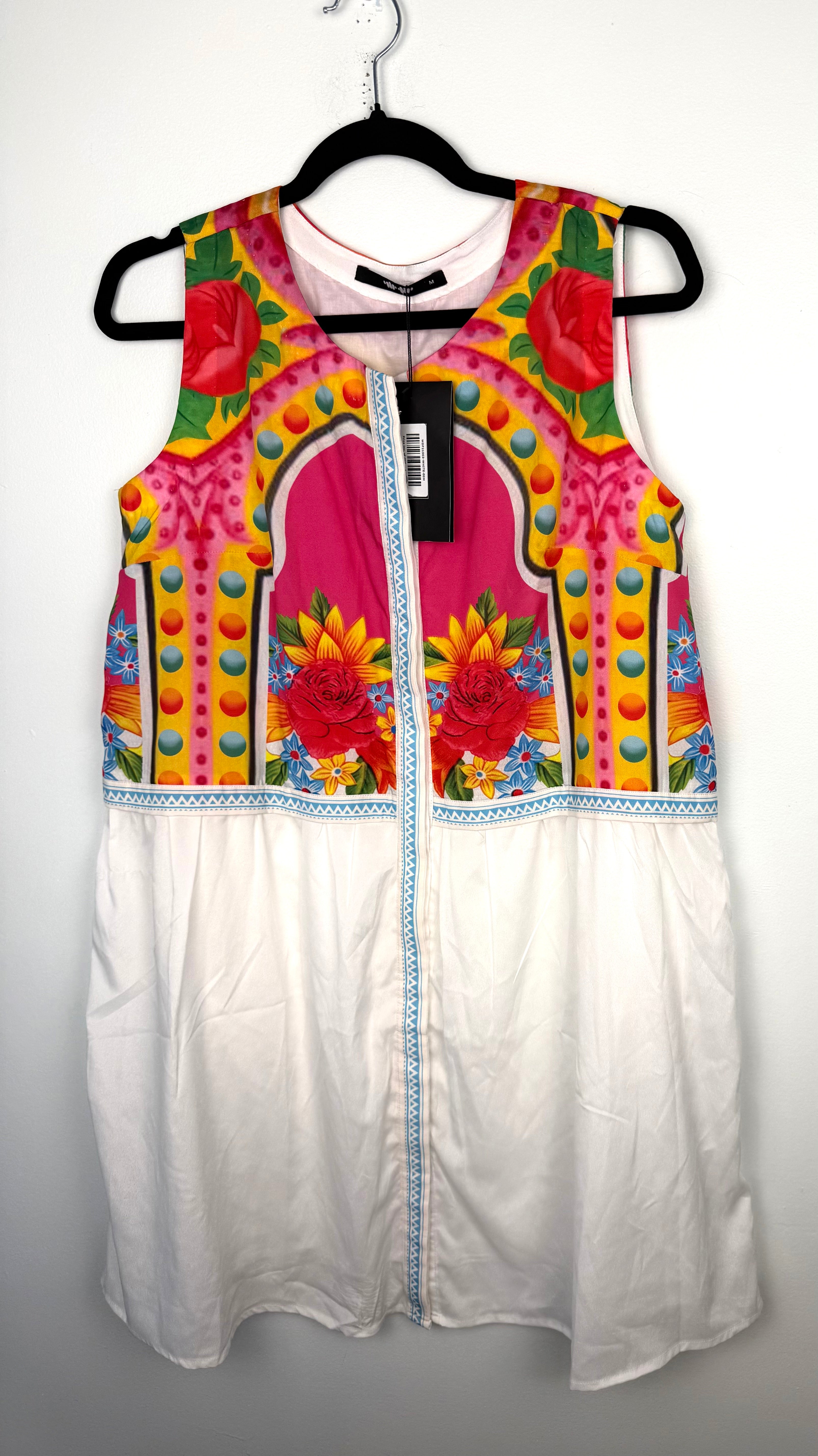 NWT Khaadi Colourful Floral Sleeveless Dress | Statement Summer Dress | Size M at Blue Sparrow Shop on hanger 