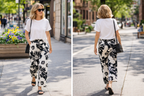 NWT LuLaRoe Wide Leg Pants in black and white at Blue Sparrow Shop showing front and back view 