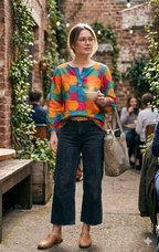 NWT Multicolour Tunic Blouse at Blue Sparrow Shop on woman outdoors