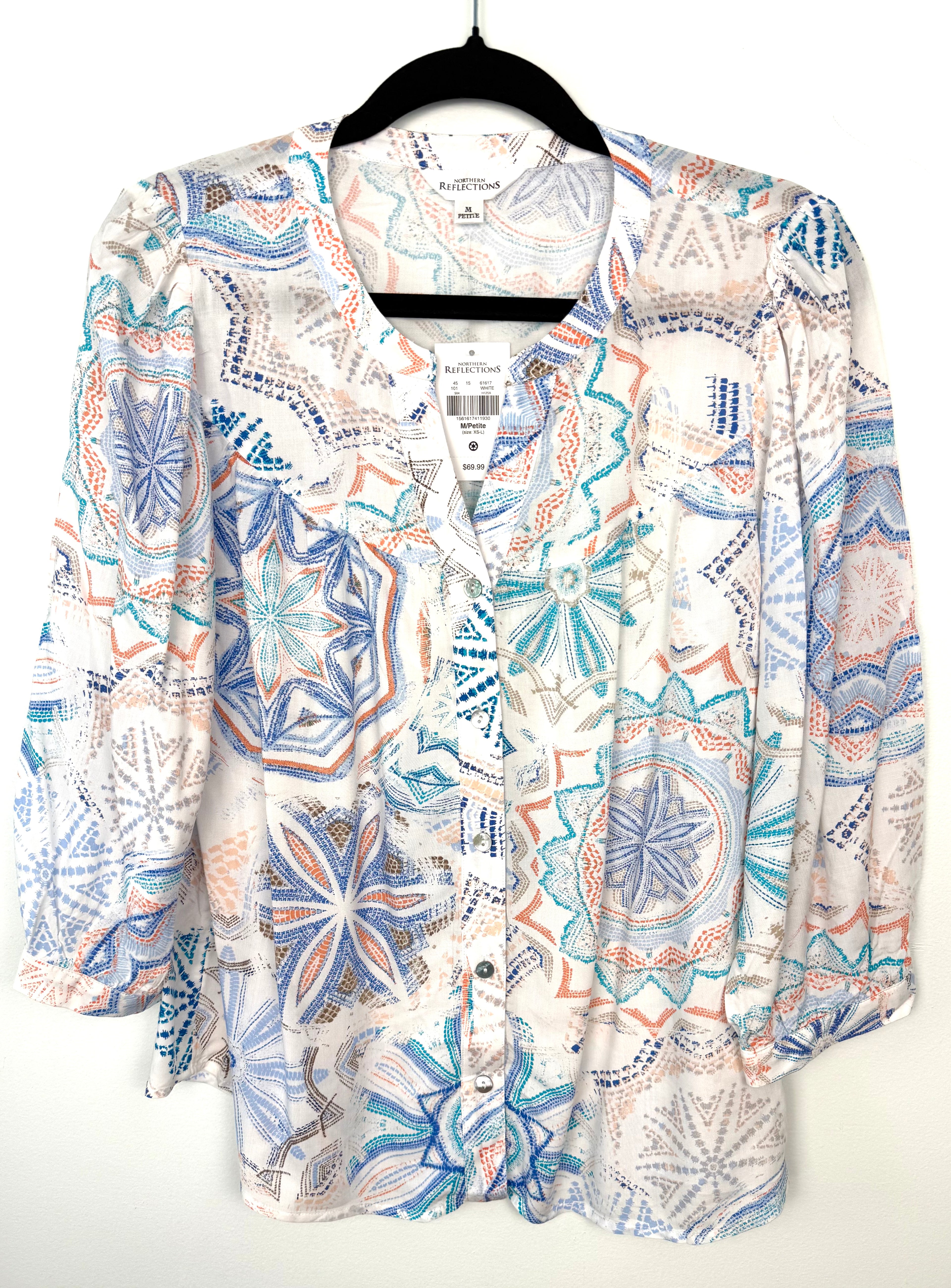 NWT Northern Reflections Mandala Print Blouse | Size M at Blue Sparrow Shop compare at $69.99