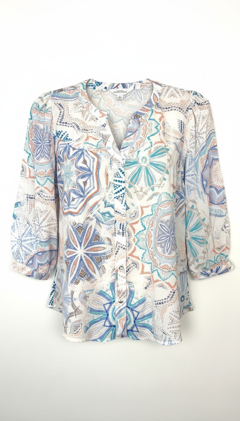 NWT Northern Reflections Mandala Print Blouse | Size M at Blue Sparrow Shop compare at $69.99