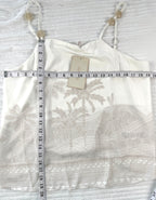 NWT Palm Tree Embroidered Cami | Size L at Blue Sparrow Shop measuring 38" bust and 20" length