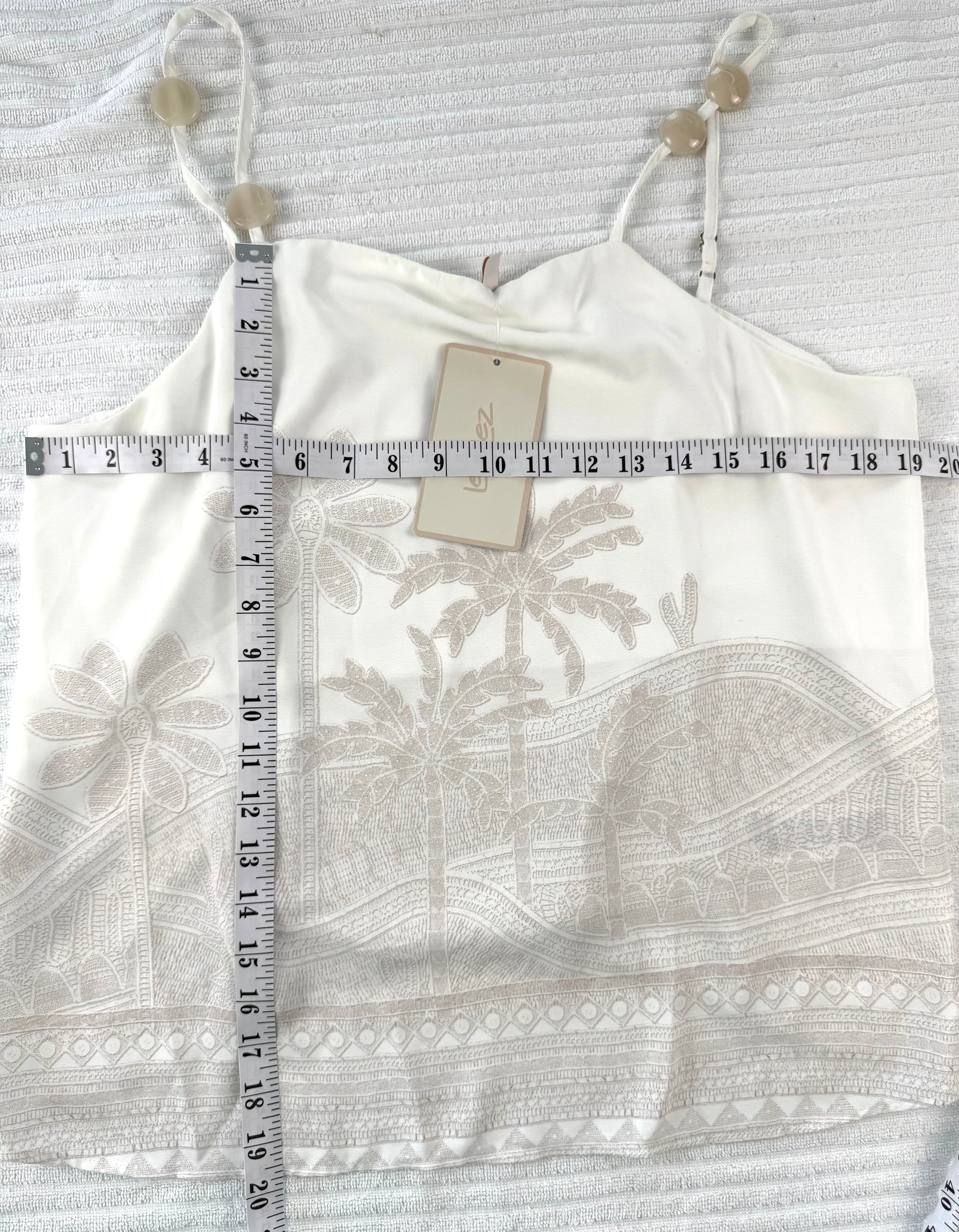 NWT Palm Tree Embroidered Cami | Size L at Blue Sparrow Shop measuring 38" bust and 20" length