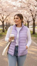 NWT Quilted Puffer Vest | Size L  at Blue Sparrow Shop on woman outside