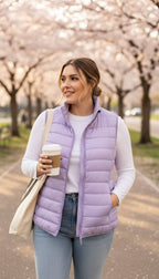 NWT Quilted Puffer Vest | Size L  at Blue Sparrow Shop on woman outside