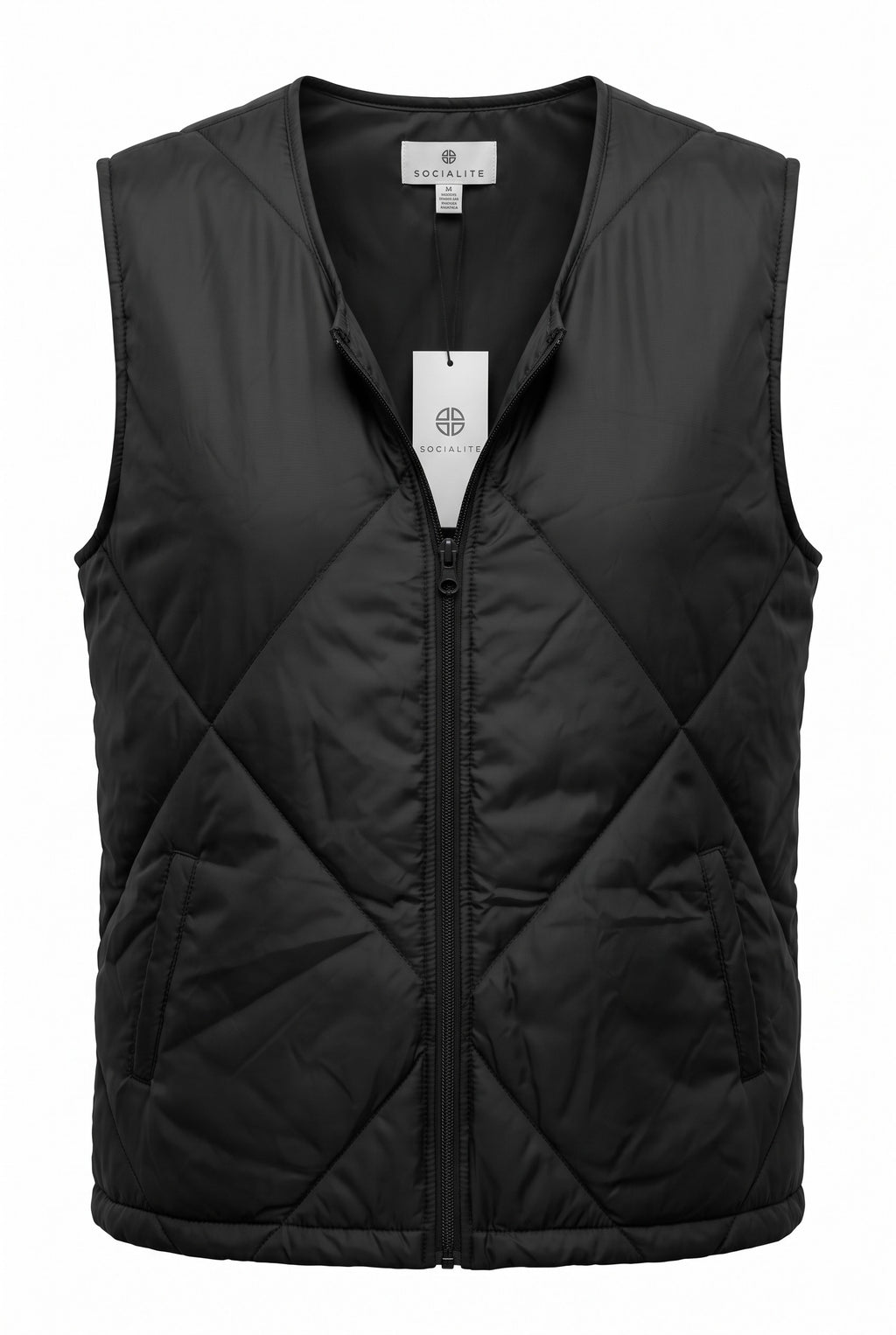 NWT Socialite Quilted Zip Front Vest | Size S/M on white background