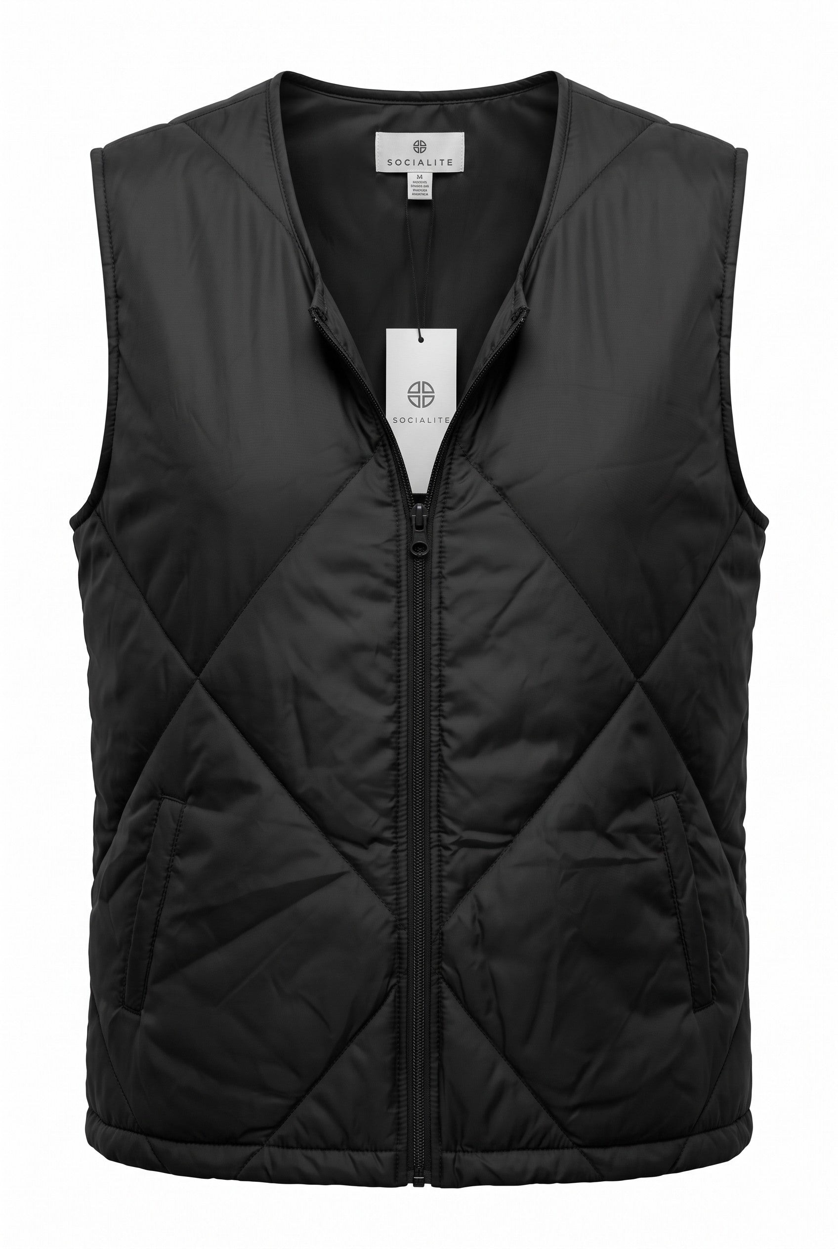 NWT Socialite Quilted Zip Front Vest | Size S/M on white background