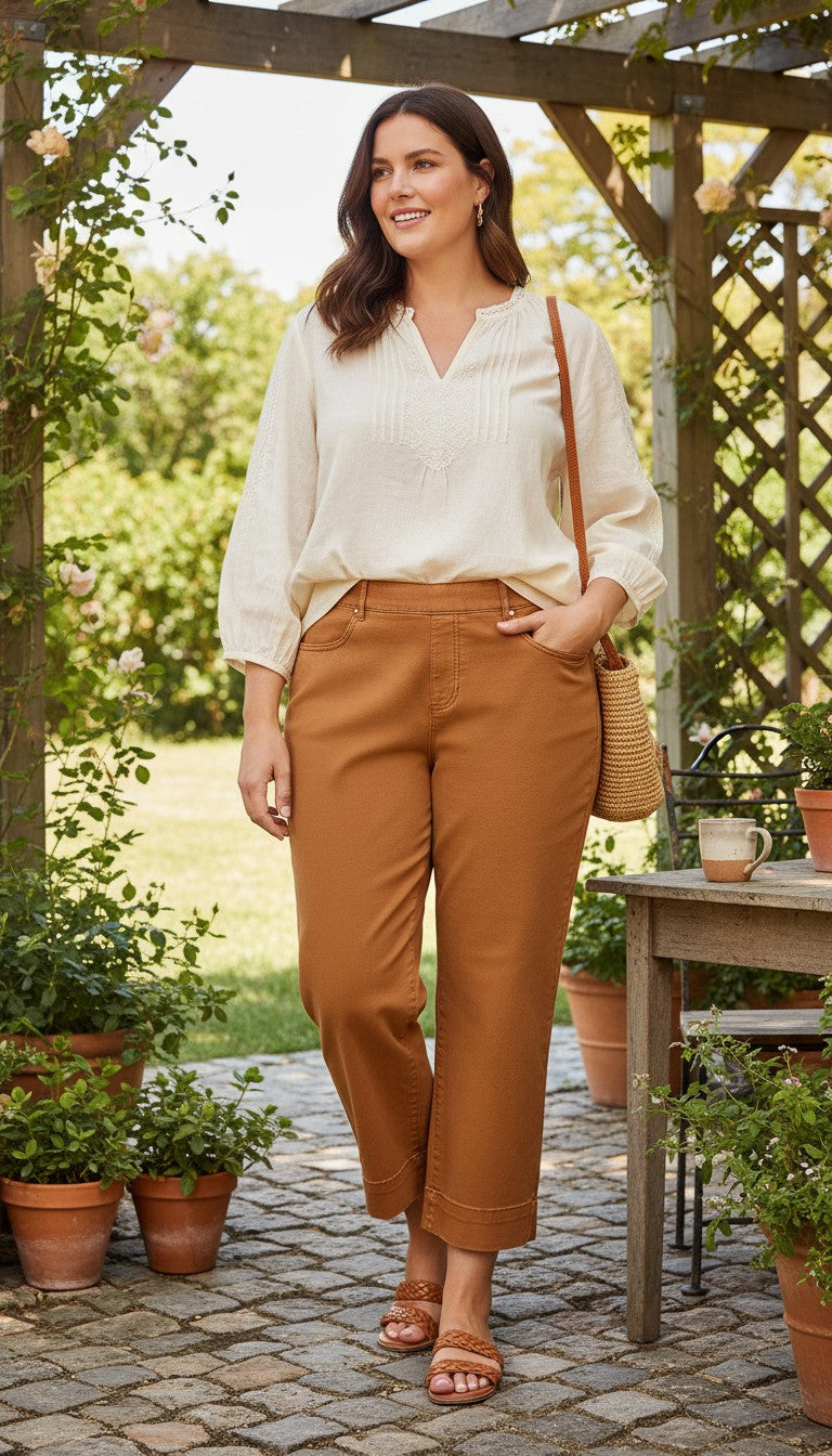 NWT Tribal Cropped Wide Leg Pants | Size 14 on woman outside 