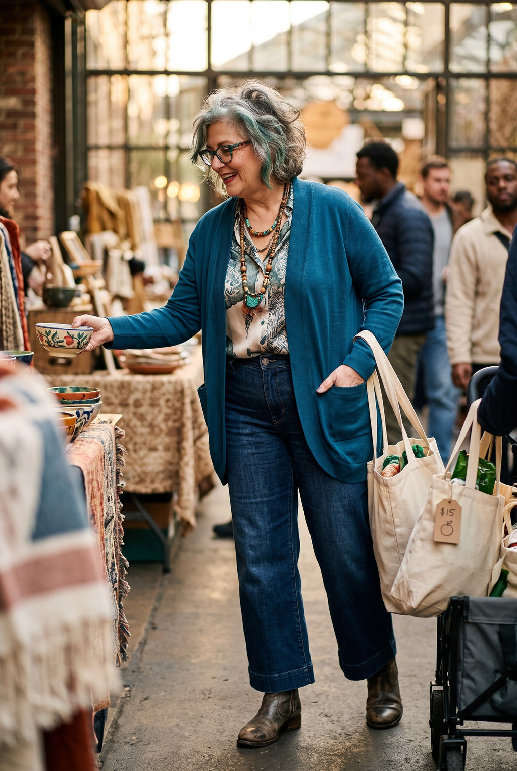 NWT Urban Coco Teal Cardigan/Jacket | Size  L on woman outside at market