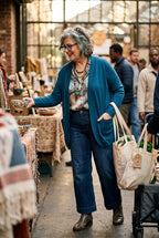 NWT Urban Coco Teal Cardigan/Jacket | Size  L on woman outside at market