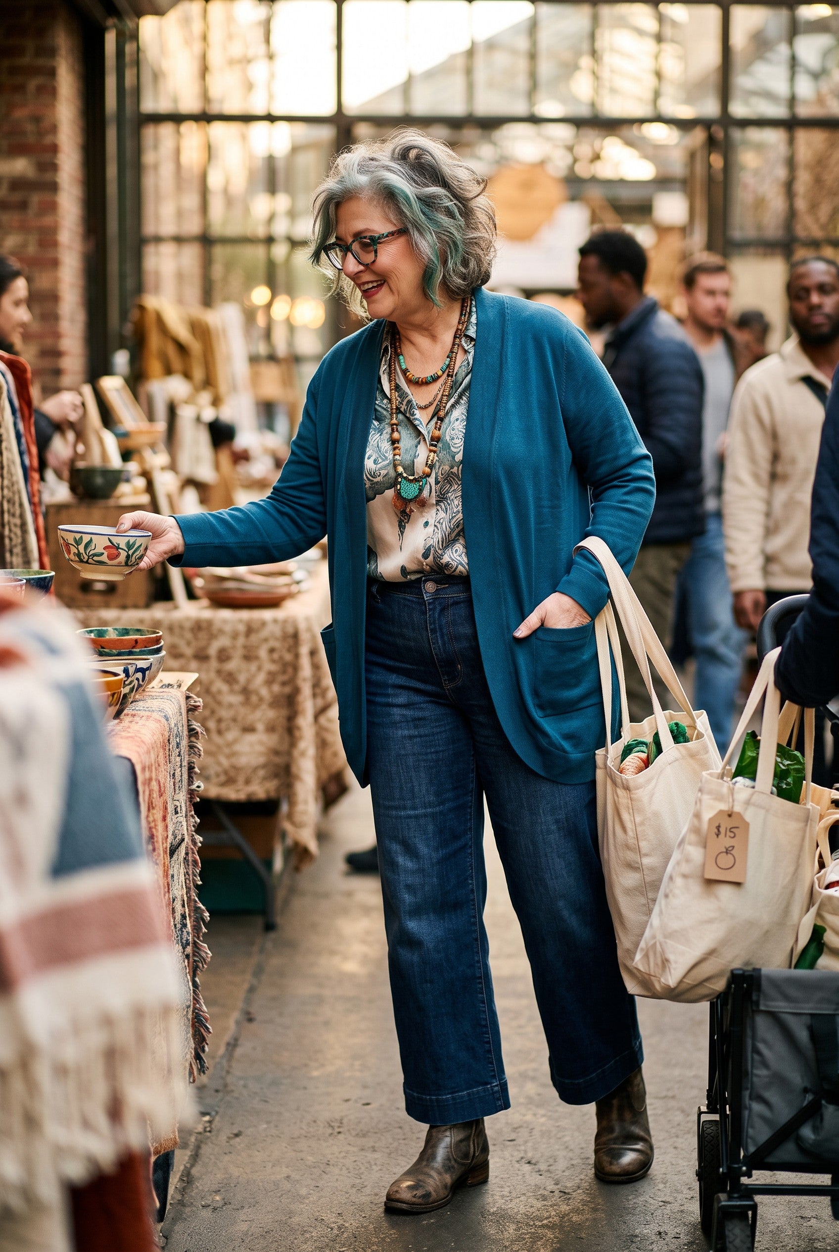 NWT Urban Coco Teal Cardigan/Jacket | Size  L on woman outside at market